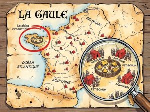 Mapa ilustrado de la Galia con la aldea irreductible